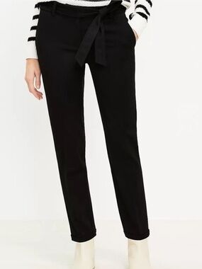 LOFT Black Ankle Tie-Waist Tailored Pants